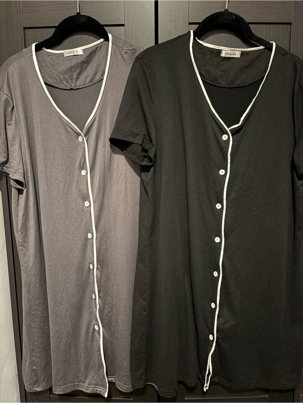 Ekouaer 2 Pack Button Sleep shirt Nightgowns, size L
